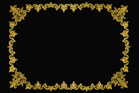 golden floral frame isolated on black background