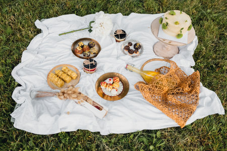 A Delightful Picnic Spread on the parkの写真素材