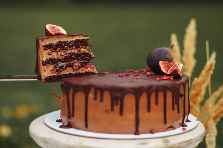 Decadent Chocolate Cake Adorned With Fresh Figsの写真素材
