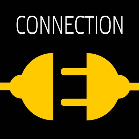 Concept connection or disconnection electricity. Yellow power plug on black background.のイラスト素材