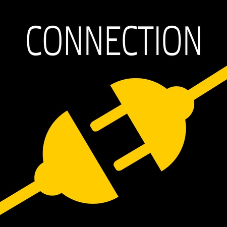 Concept connection or disconnection electricity. Yellow power plug on black background.のイラスト素材