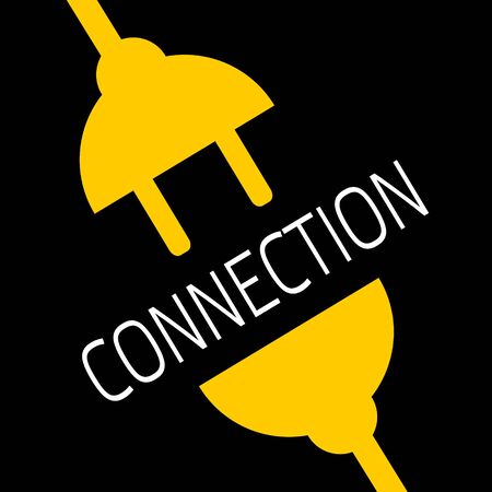 Concept connection or disconnection electricity. Yellow power plug on black background.のイラスト素材