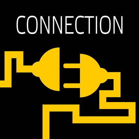 Concept connection or disconnection electricity. Yellow power plug on black background.のイラスト素材