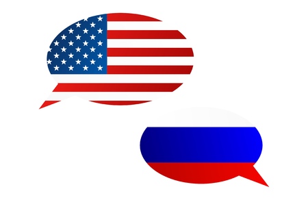 Conversation dialogue bubbles between United States of America (USA) and Russian Federation (Russia)のイラスト素材