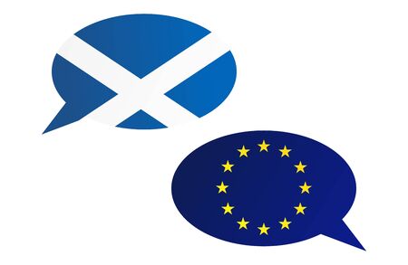 Conversation dialogue bubbles between European Union and Scotland. Election or referendum in Scotland.のイラスト素材