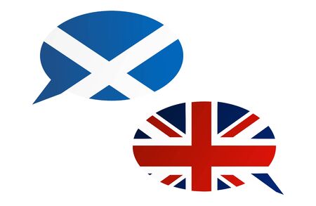 Conversation dialogue bubbles between Scotland and United Kingdom. Election or referendum in Scotland.のイラスト素材