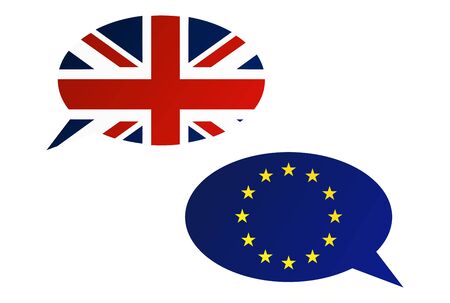 Election or referendum in Great Britain. Conversation dialogue bubbles between European Union and United Kingdom.のイラスト素材