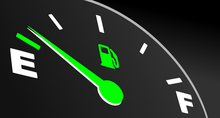 Green fuel gauge showing empty tank. Vector fuel indicator on black background.のイラスト素材
