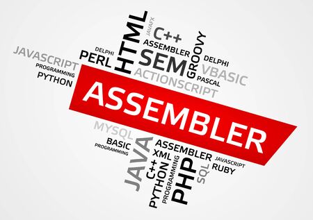 ASSEMBLER word cloud, tag cloud, vector graphics - programming conceptのイラスト素材