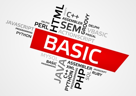 BASIC word cloud, tag cloud, vector graphics - programming conceptのイラスト素材