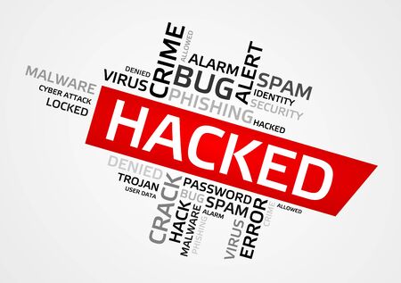 HACKED word cloud, tag cloud, vector graphics - security conceptのイラスト素材
