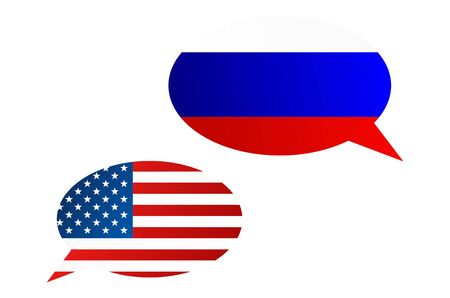Conversation dialogue bubbles between Russian Federation (Russia) and United States of America (USA)の写真素材