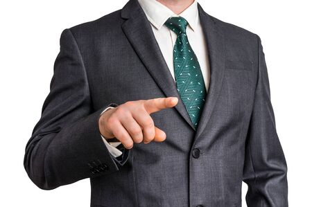 Business man is pointing his finger at you - isolated on white backgroundの写真素材