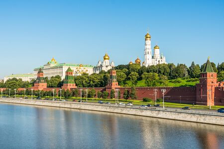 View from the bridge to the Kremlin in Moscow, Russiaの写真素材