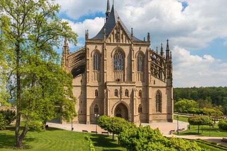 Gothic cathedral, church of Saint Barbara in Kutna Hora, Czech Republicの写真素材