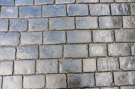 Grey cobblestone pavement after the rain in the Czech Republicの写真素材