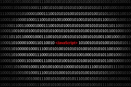 Binary code with JavaScript on black backgroundの写真素材
