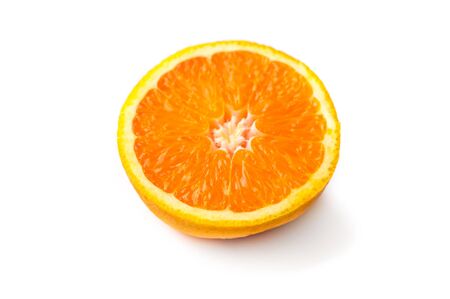 One half of orange on white backgroundの写真素材