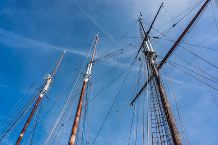 Ship's mast on the blue sky backgroundの写真素材