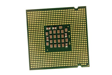 Computer processor chip (CPU) isolated on white backgroundの写真素材