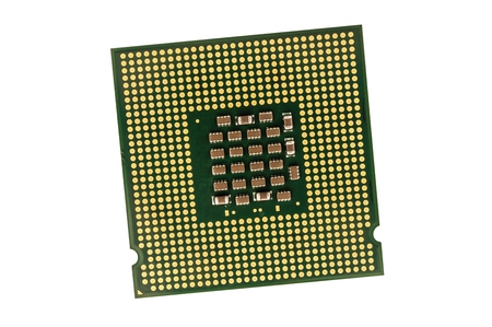 Computer processor chip (CPU) isolated on white backgroundの写真素材
