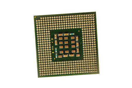 Computer processor chip (CPU) isolated on white backgroundの写真素材
