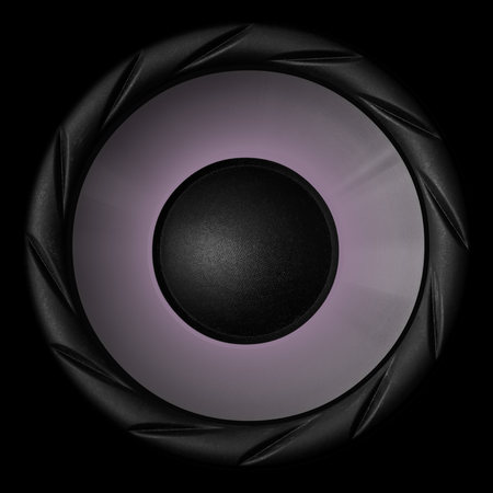 Purple audio speaker isolated on black backgroundの写真素材