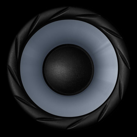 Blue audio speaker isolated on black backgroundの写真素材