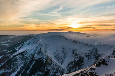 The beautiful sunset in mountains in the Czech Republicの写真素材