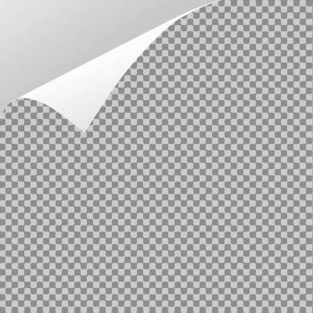 Curled paper sheet corner or page curl with shadow on transparent background.のイラスト素材