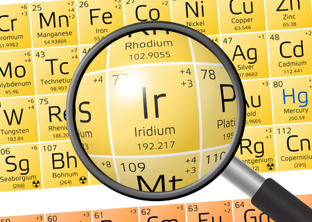 Iridium from Periodic Table of the Elements with magnifying glassの写真素材