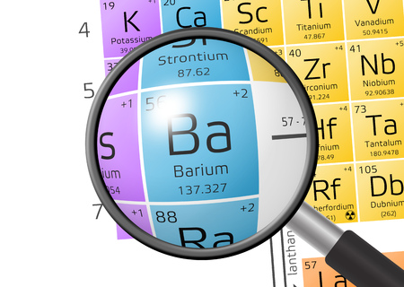 Barium from Periodic Table of the Elements with magnifying glassの写真素材