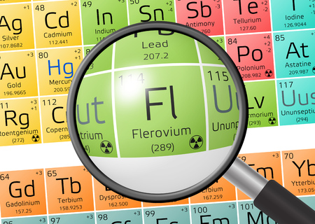 Flerovium from Periodic Table of the Elements with magnifying glassの写真素材