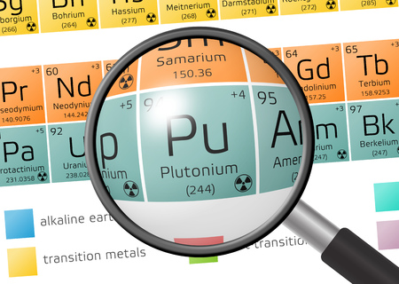 Plutonium from Periodic Table of the Elements with magnifying glassの写真素材