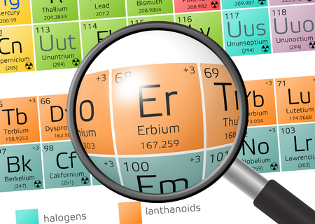 Erbium from Periodic Table of the Elements with magnifying glassの写真素材