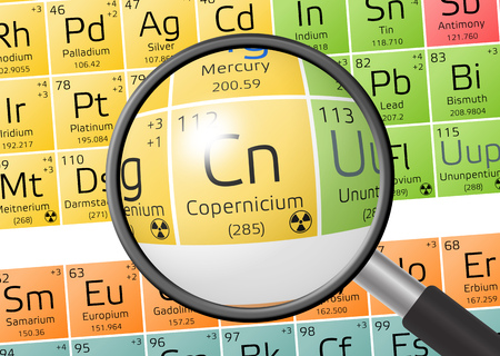 Copernicium from Periodic Table of the Elements with magnifying glassの写真素材