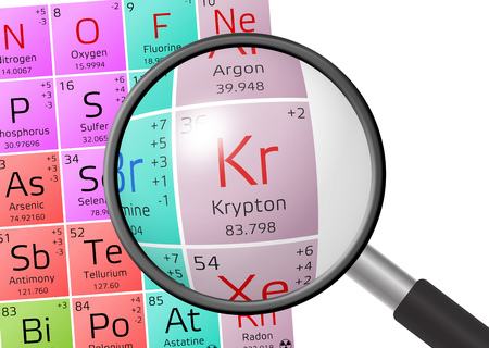 Krypton from Periodic Table of the Elements with magnifying glassの写真素材