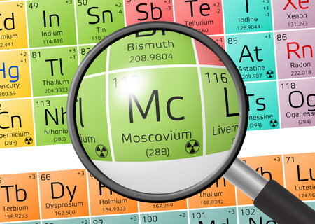 Moscovium from Periodic Table of the Elements with magnifying glassの写真素材