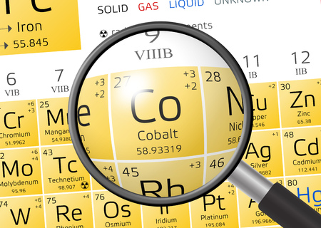 Cobalt from Periodic Table of the Elements with magnifying glassの写真素材