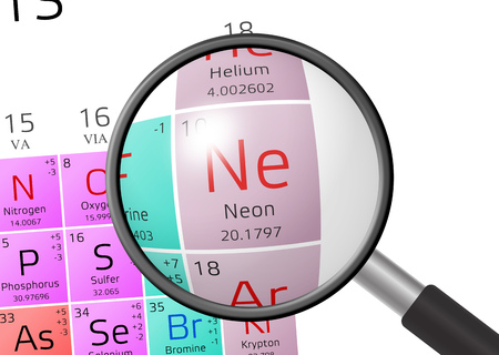 Neon from Periodic Table of the Elements with magnifying glassの写真素材