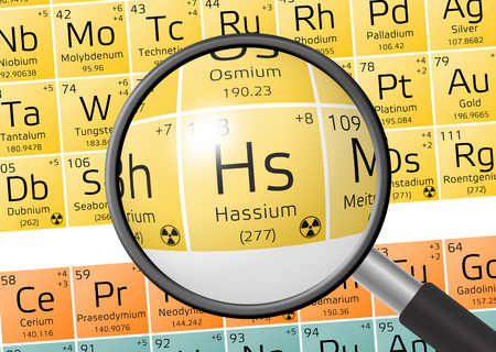 Hassium from Periodic Table of the Elements with magnifying glassの写真素材