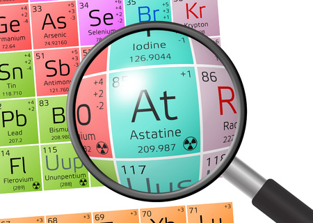 Astatine from Periodic Table of the Elements with magnifying glassの写真素材