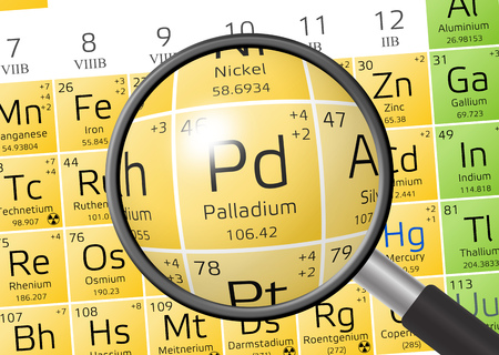Palladium from Periodic Table of the Elements with magnifying glassの写真素材