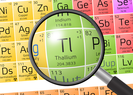 Thallium from Periodic Table of the Elements with magnifying glassの写真素材