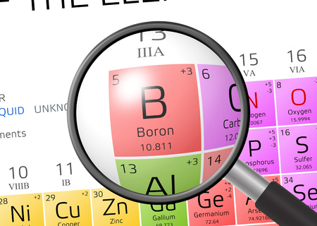 Boron from Periodic Table of the Elements with magnifying glassの写真素材