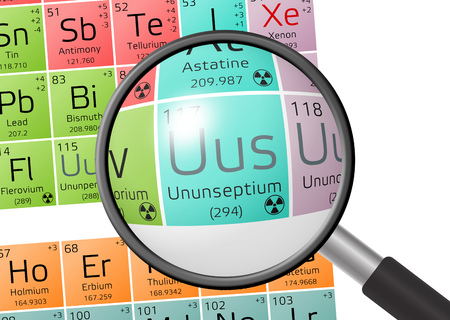 Ununseptium from Periodic Table of the Elements with magnifying glassの写真素材