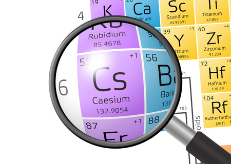 Caesium from Periodic Table of the Elements with magnifying glassの写真素材