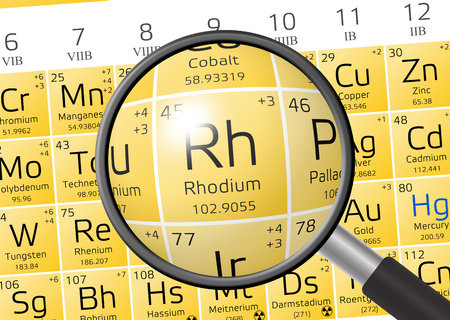 Rhodium from Periodic Table of the Elements with magnifying glassの写真素材