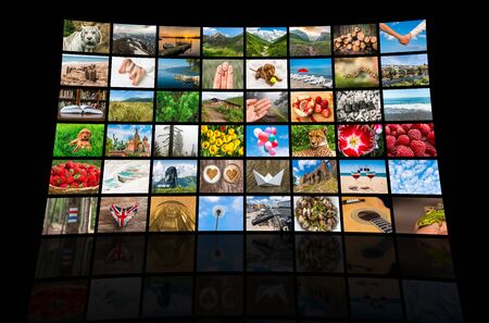 Screens forming a big multimedia broadcast video wall - broadcasting and multimedia conceptの写真素材