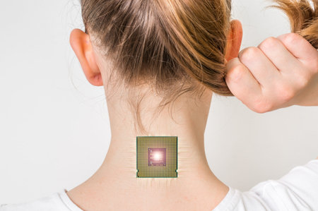 Bionic microchip inside female human body - future technology and cybernetics conceptの写真素材